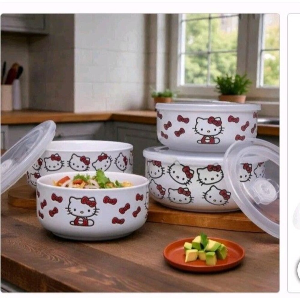 Hello Kitty Pressure Lid Food Storage Small & Large 8 Pc Containers Bowl NEW